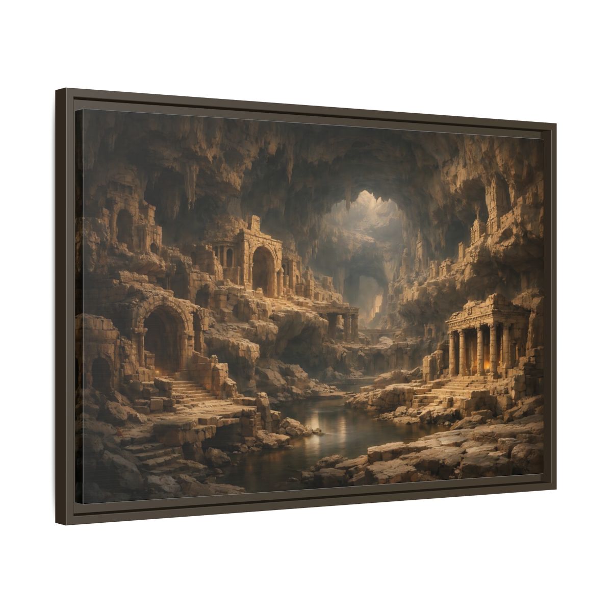 Side Mockup 11. Vintage Cave Ruins Earthy Tones shown as stretched canvas wall art