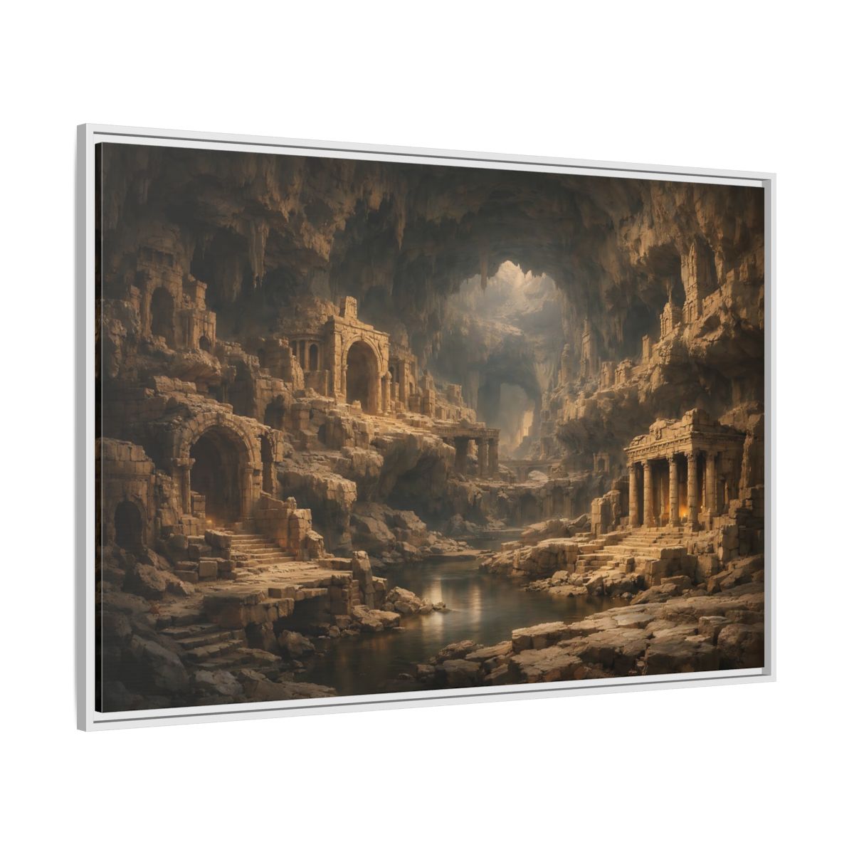 Side Mockup 7. Vintage Cave Ruins Earthy Tones shown as stretched canvas wall art