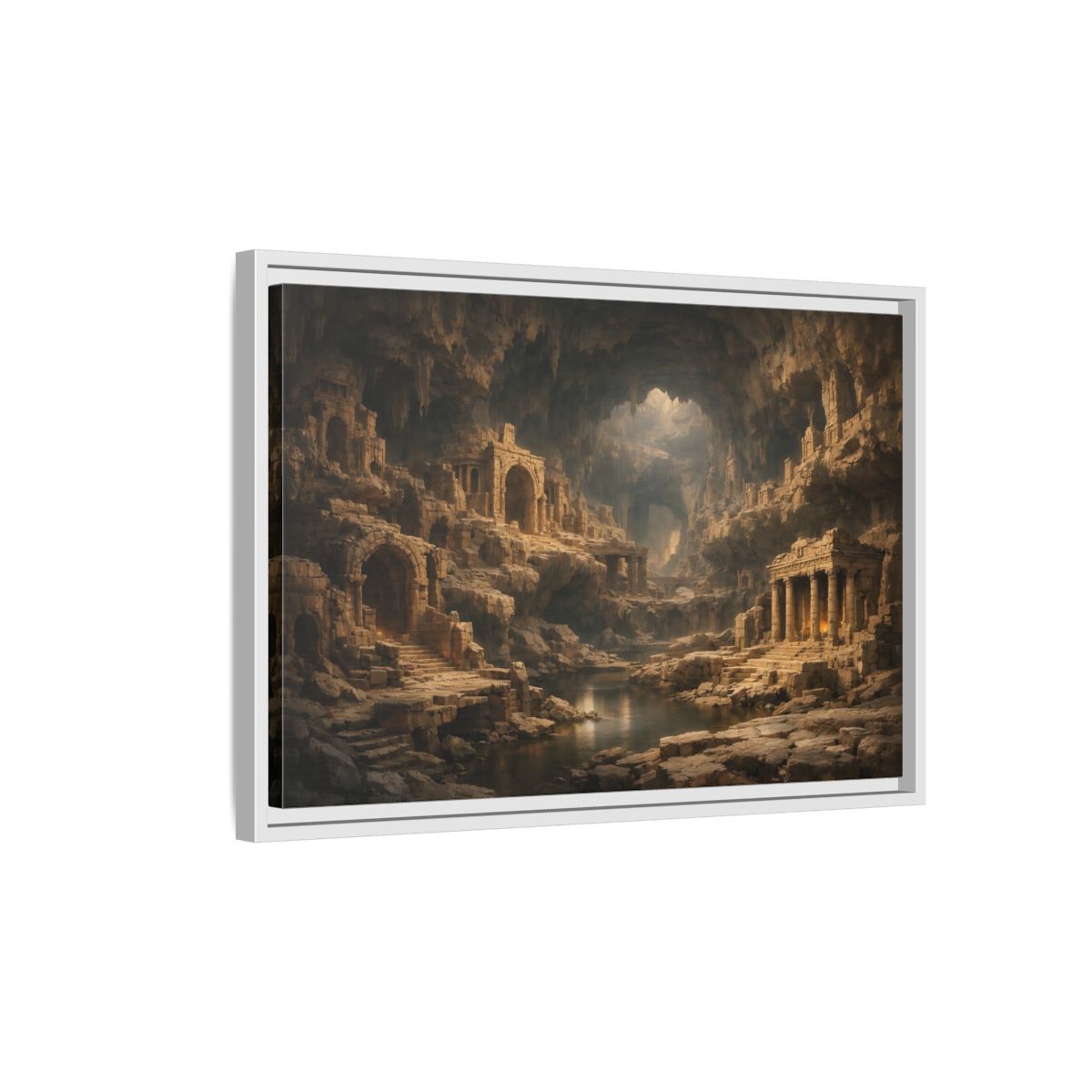 Side Mockup 1. Vintage Cave Ruins Earthy Tones shown as stretched canvas wall art