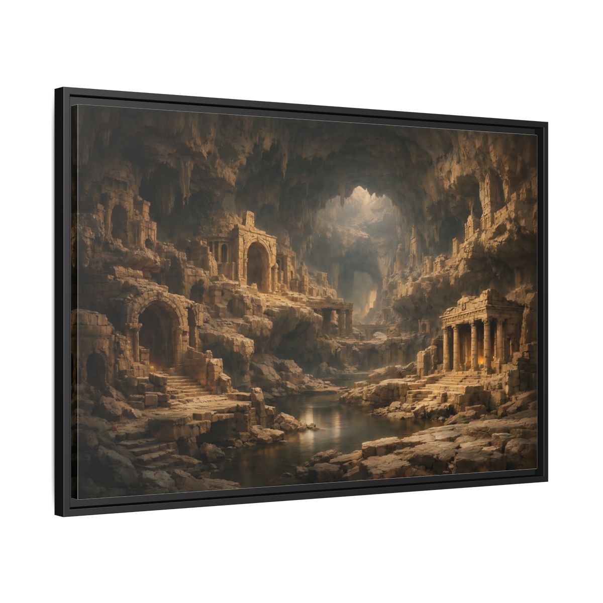 Side Mockup 13. Vintage Cave Ruins Earthy Tones shown as stretched canvas wall art