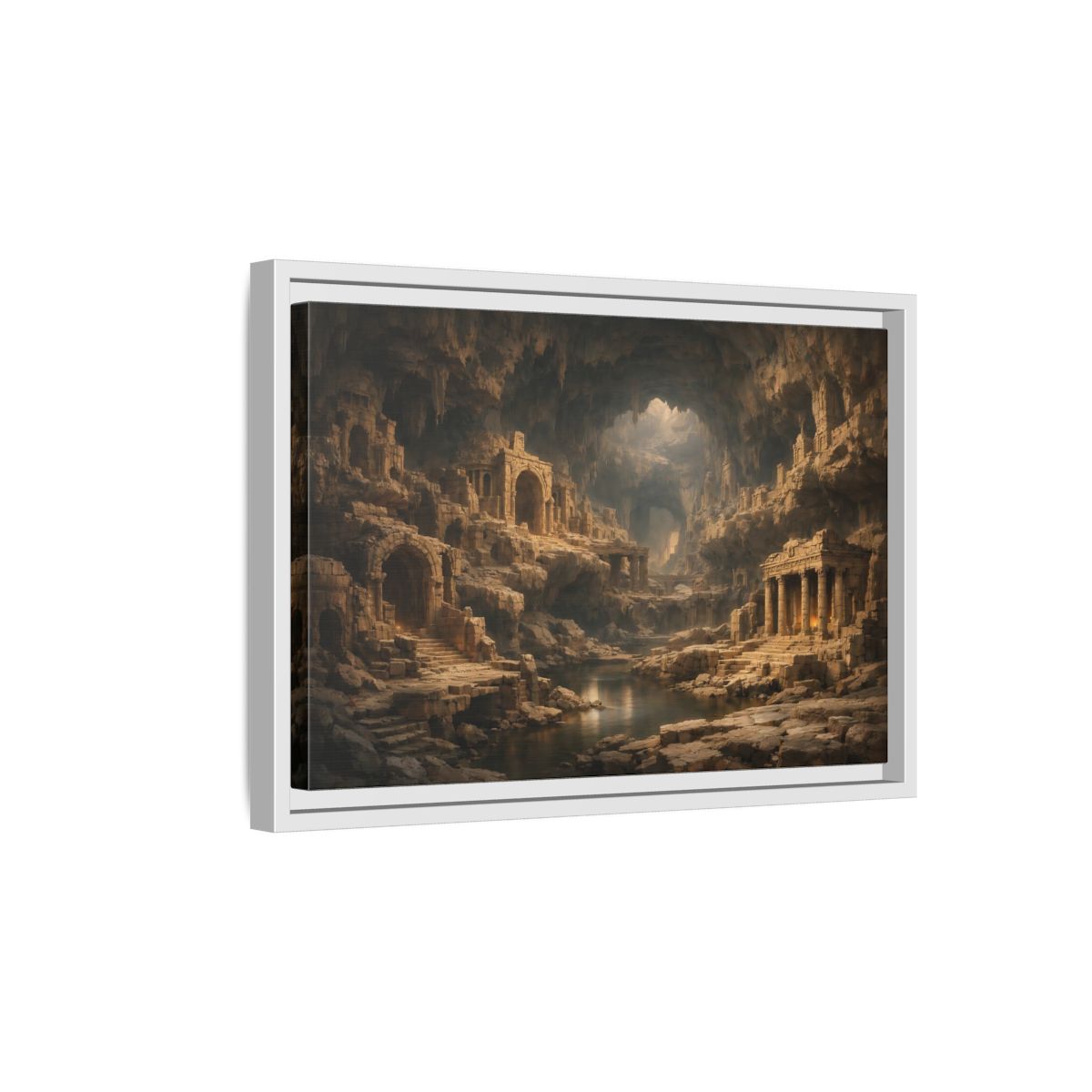 Side Mockup 4. Vintage Cave Ruins Earthy Tones shown as stretched canvas wall art