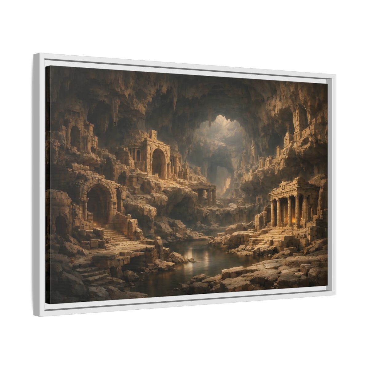 Side Mockup 10. Vintage Cave Ruins Earthy Tones shown as stretched canvas wall art