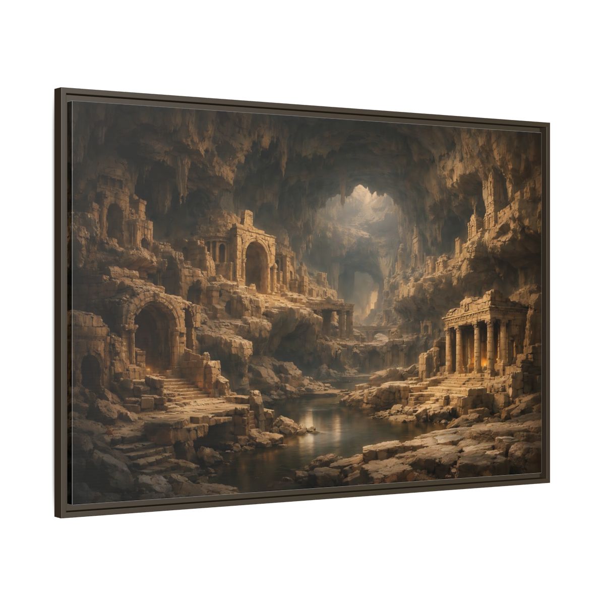 Side Mockup 8. Vintage Cave Ruins Earthy Tones shown as stretched canvas wall art