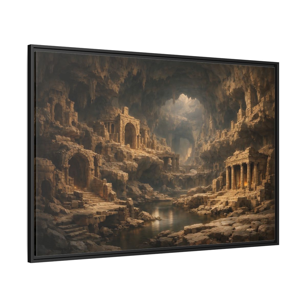 Side Mockup 12. Vintage Cave Ruins Earthy Tones shown as stretched canvas wall art