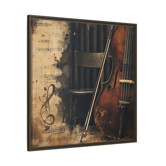 Main Mockup. Vintage Cello & Sheet Music shown as framed canvas print