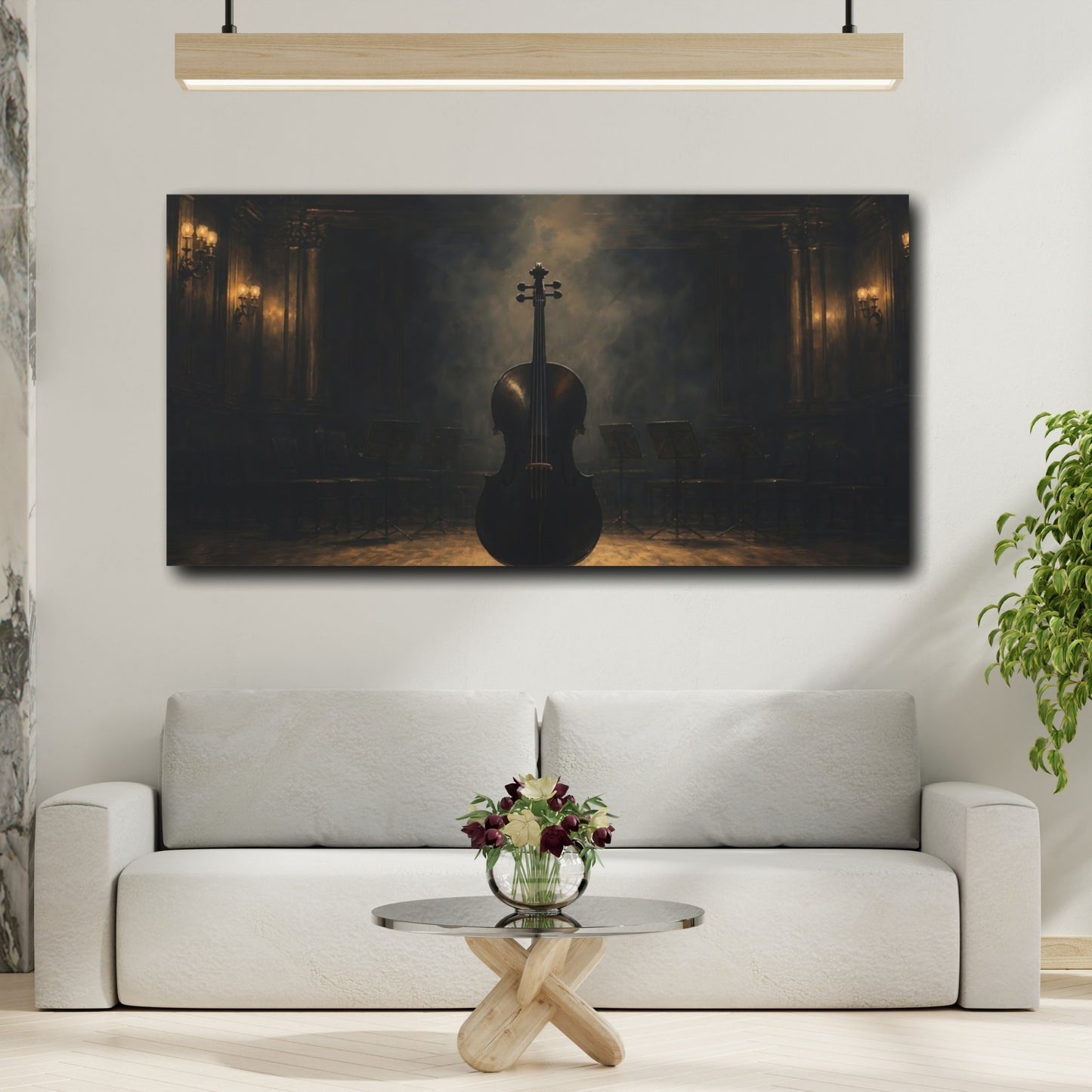 Mockup 2. Vintage Cello Dark Cello shown as canvas print