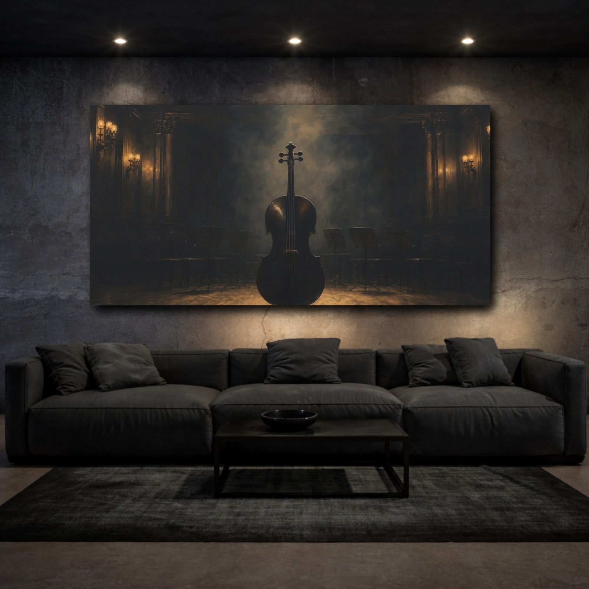 Mockup 3. Vintage Cello Dark Cello shown as canvas print