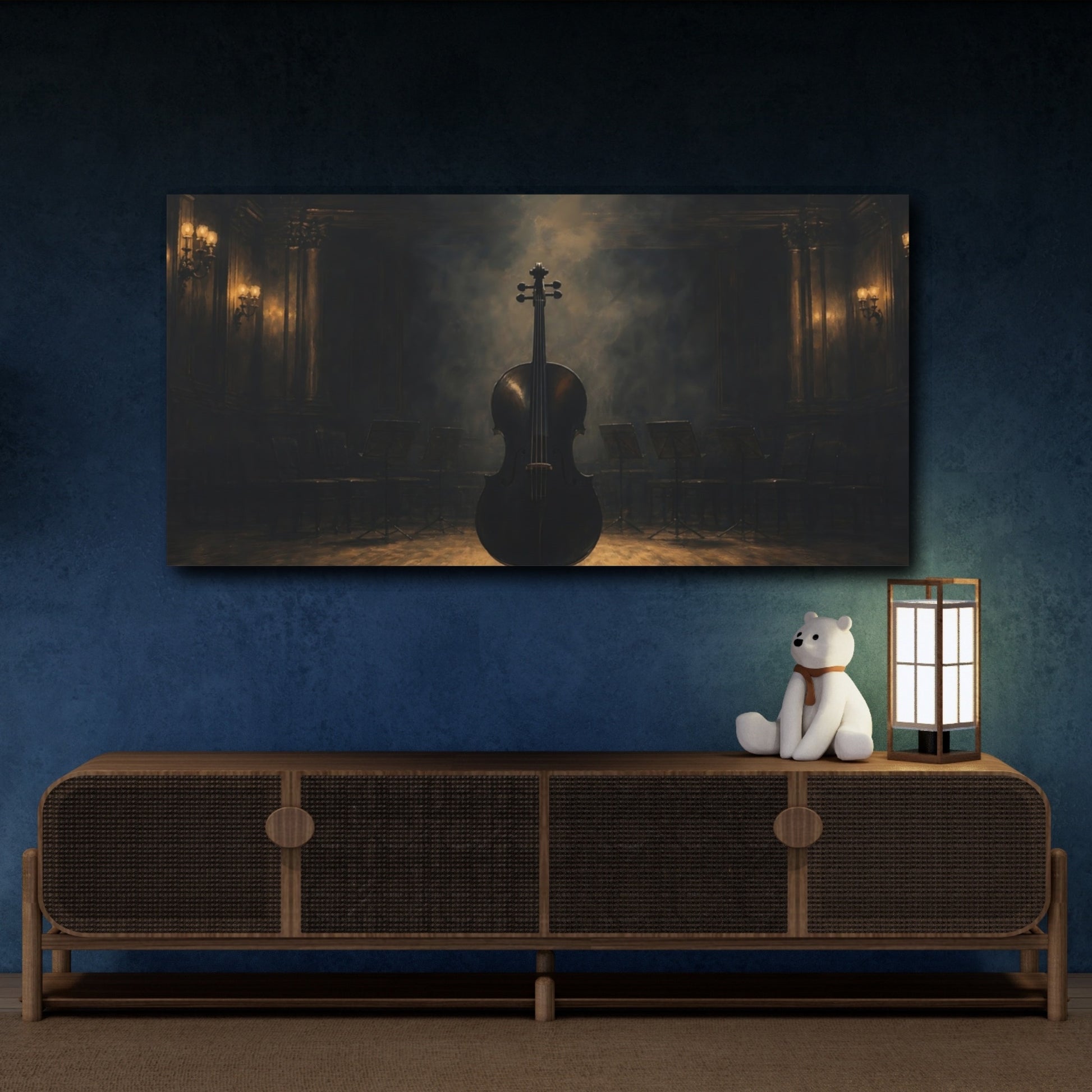 Mockup 4. Vintage Cello Dark Cello shown as canvas print