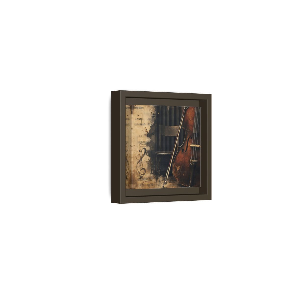 Side Mockup 23. Vintage Cello & Sheet Music shown as framed canvas print