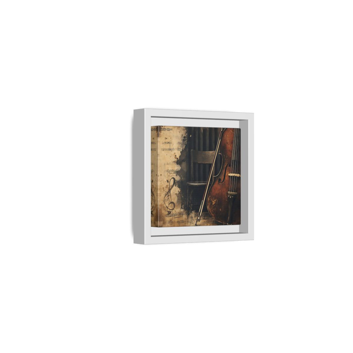 Side Mockup 22. Vintage Cello & Sheet Music shown as framed canvas print