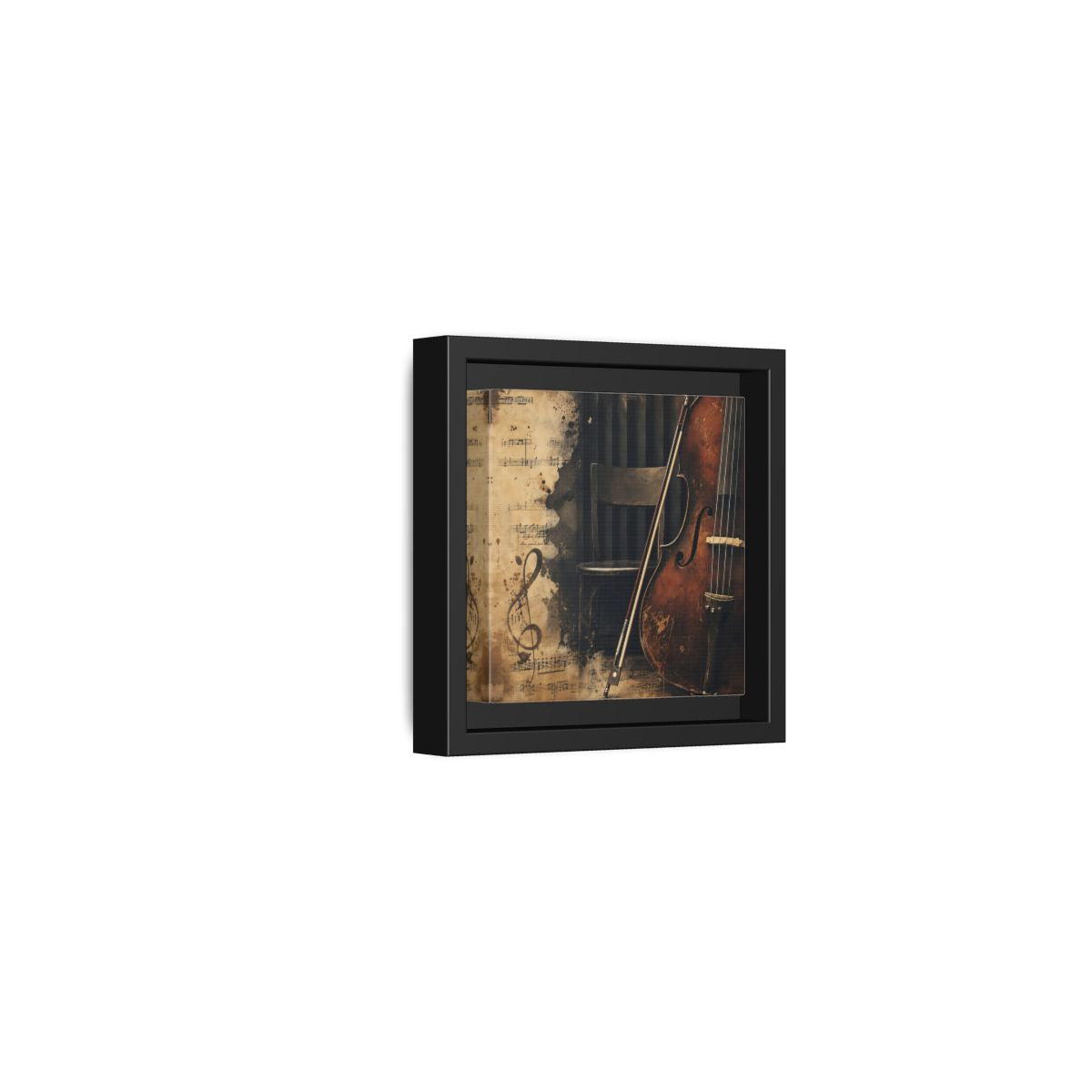Side Mockup 24. Vintage Cello & Sheet Music shown as framed canvas print