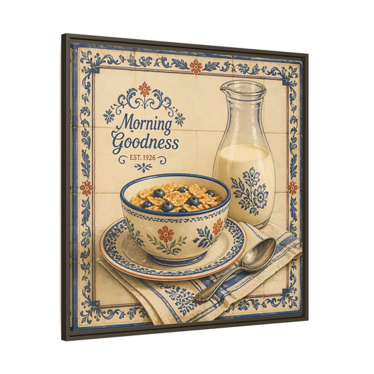 Main Mockup. Vintage Cereal Bowl Vintage Breakfast shown as stretched canvas wall art