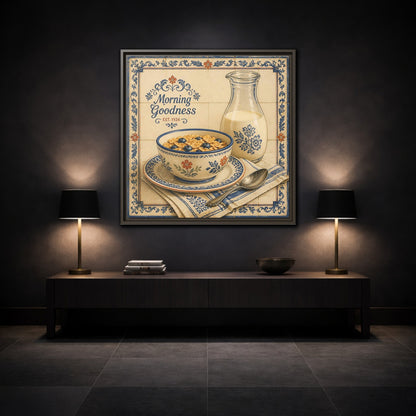 Mockup 3. Vintage Cereal Bowl Vintage Breakfast shown as stretched canvas wall art