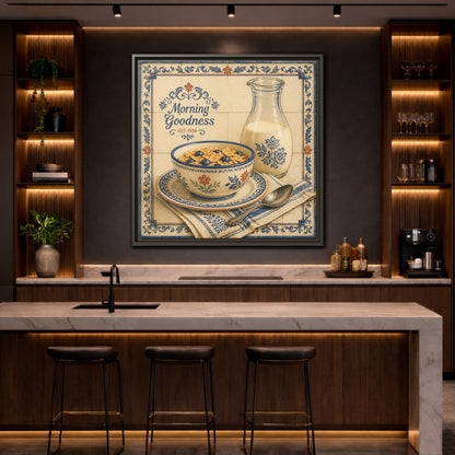 Mockup 4. Vintage Cereal Bowl Vintage Breakfast shown as stretched canvas wall art