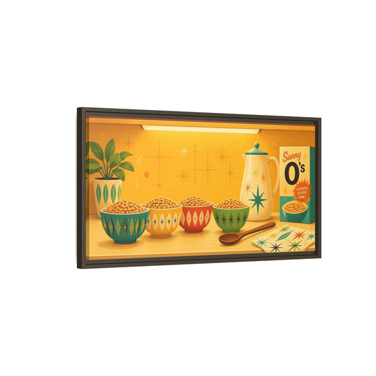 Main Mockup. Vintage Cereal Bowls Mid-Century Breakfast shown as framed canvas print