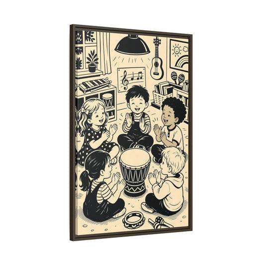 Main Mockup. Vintage Children Music Monochrome Children shown as framed canvas print