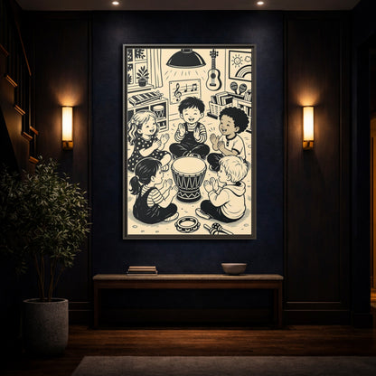 Mockup 4. Vintage Children Music Monochrome Children shown as framed canvas print