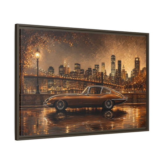 Main Mockup. Vintage Classic Car Brown And Gold shown as stretched canvas wall art
