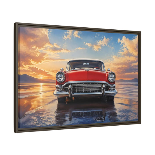 Main Mockup. Vintage Classic Car Red Classic Car shown as stretched canvas wall art