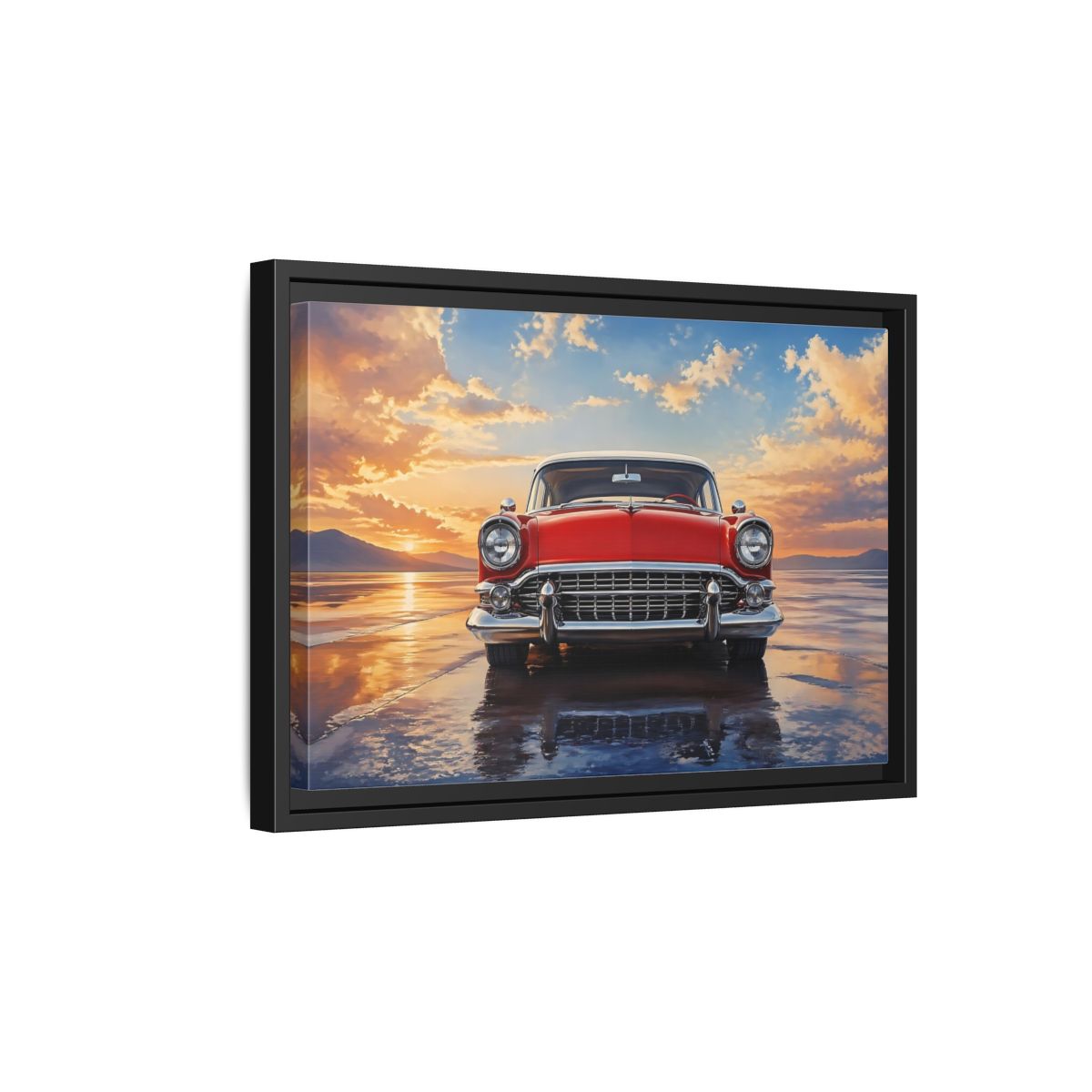 Side Mockup 6. Vintage Classic Car Red Classic Car shown as stretched canvas wall art