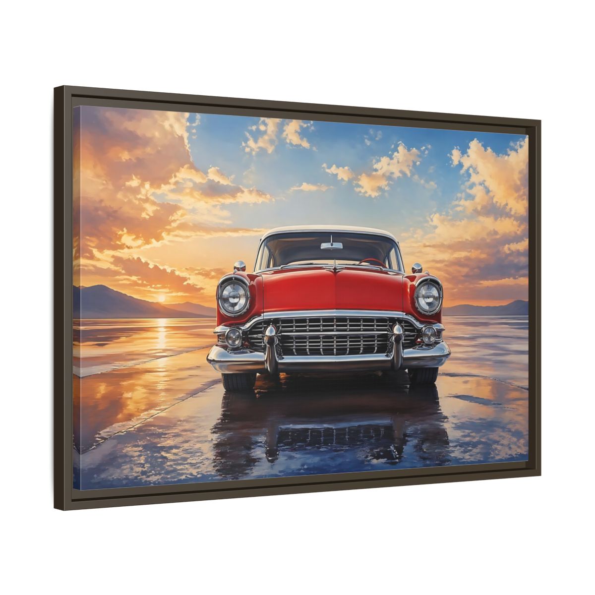 Side Mockup 11. Vintage Classic Car Red Classic Car shown as stretched canvas wall art
