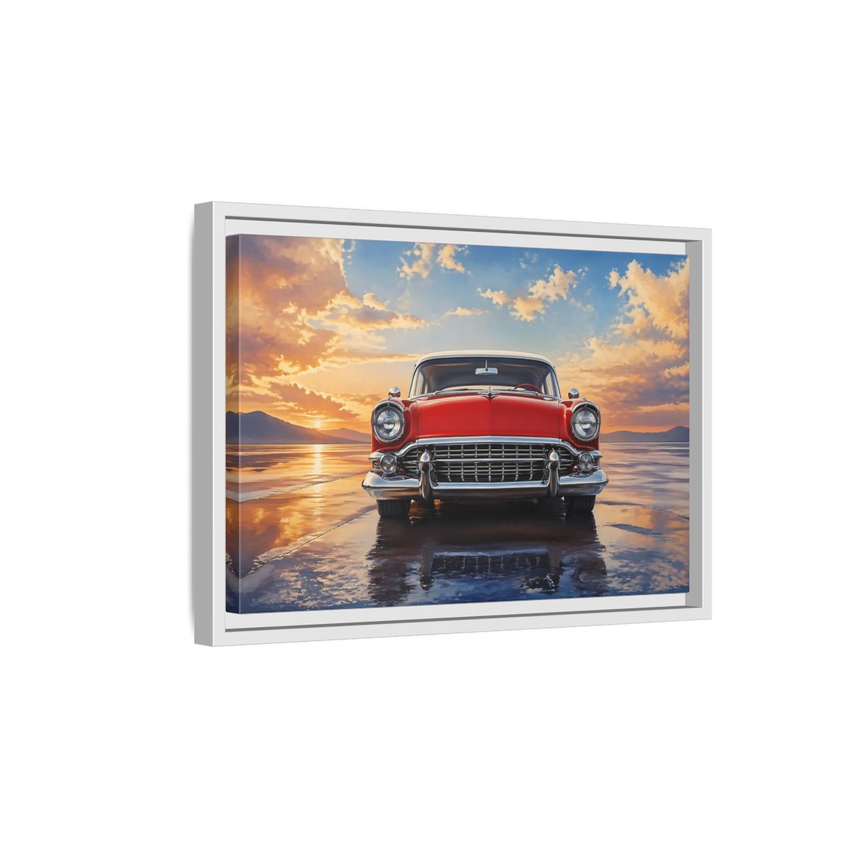 Side Mockup 4. Vintage Classic Car Red Classic Car shown as stretched canvas wall art