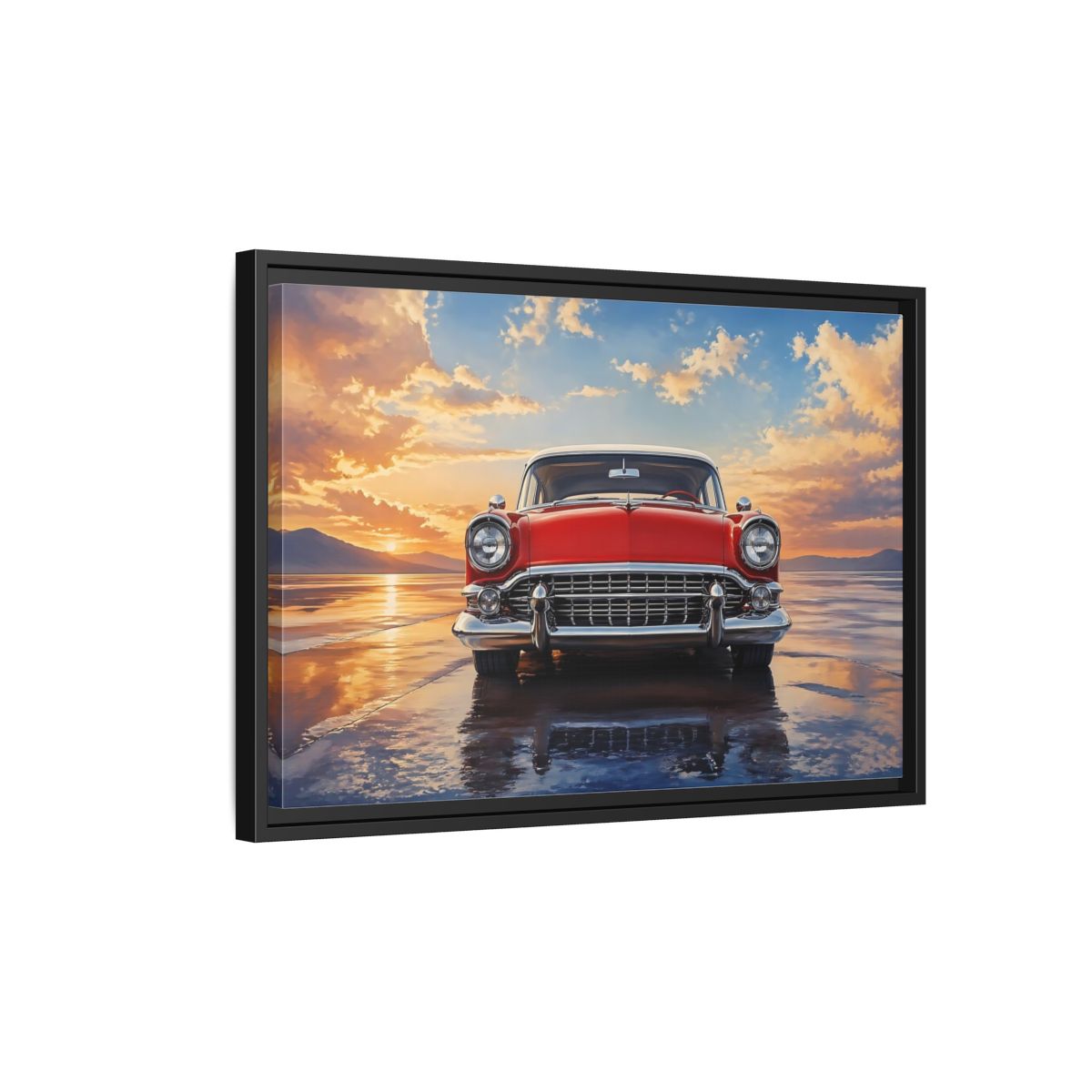 Side Mockup 3. Vintage Classic Car Red Classic Car shown as stretched canvas wall art