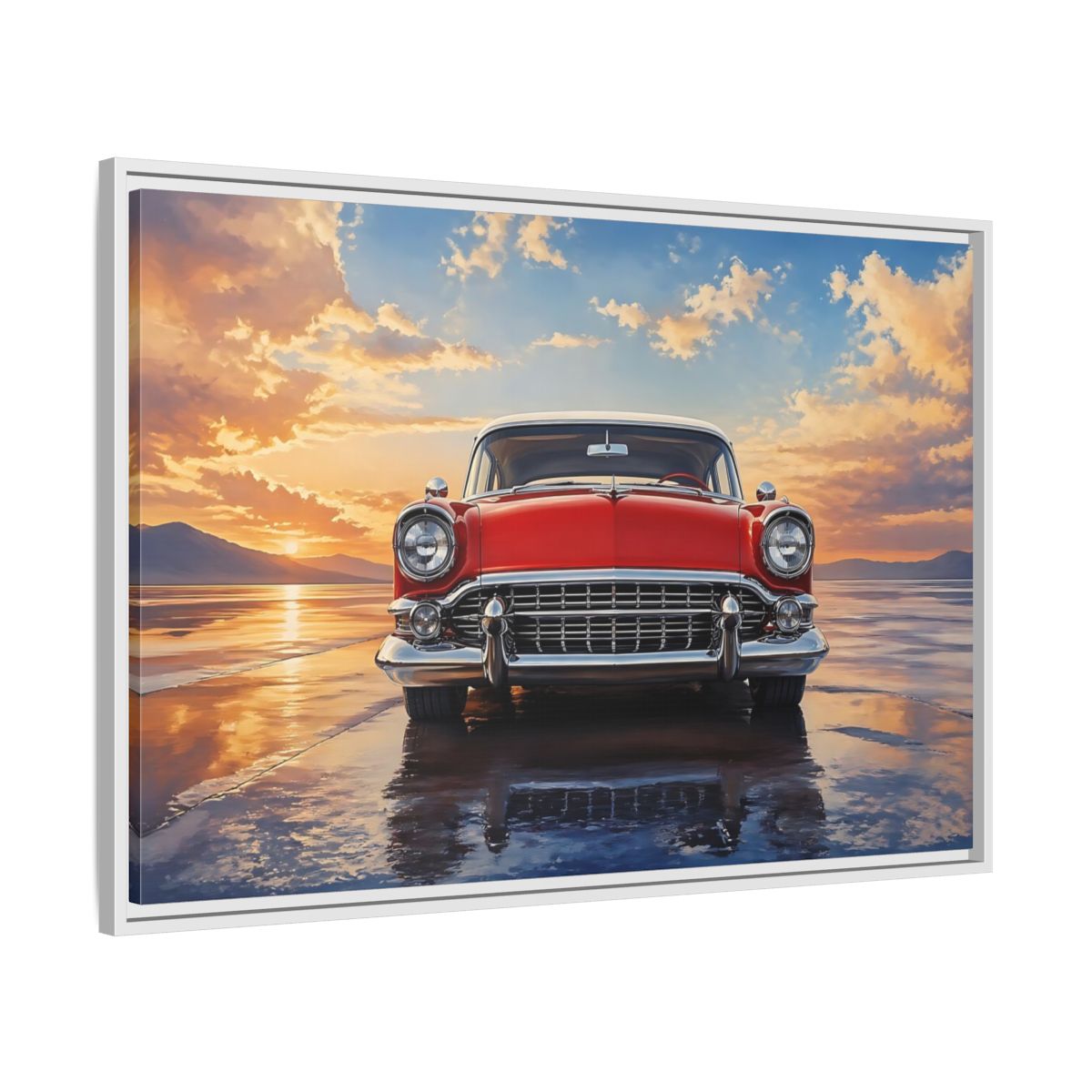 Side Mockup 9. Vintage Classic Car Red Classic Car shown as stretched canvas wall art