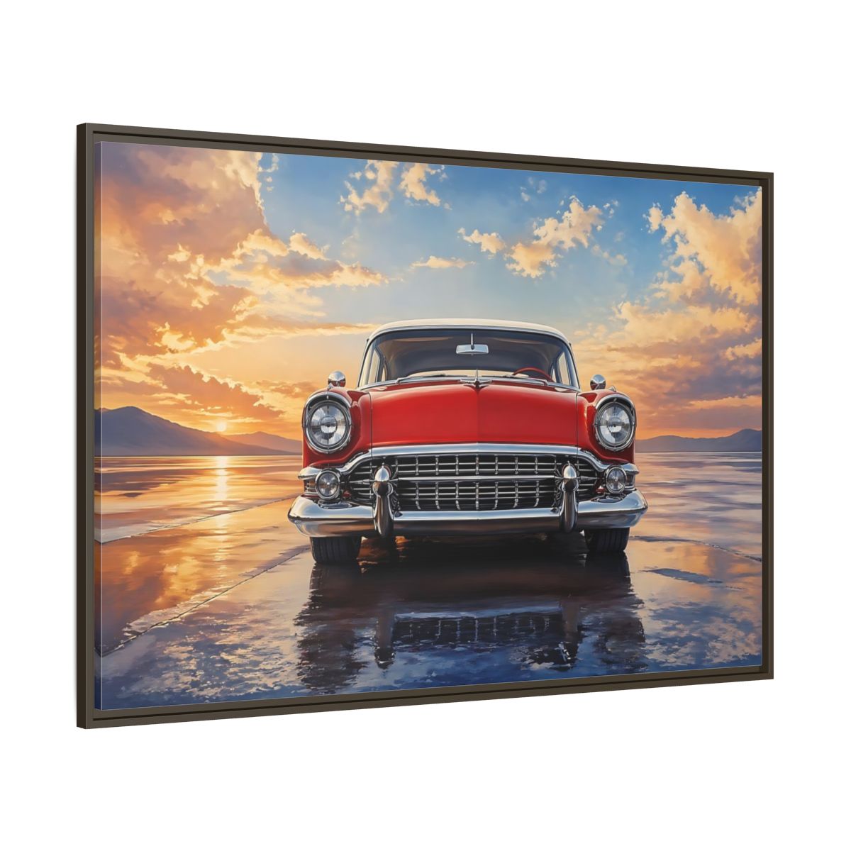 Side Mockup 8. Vintage Classic Car Red Classic Car shown as stretched canvas wall art