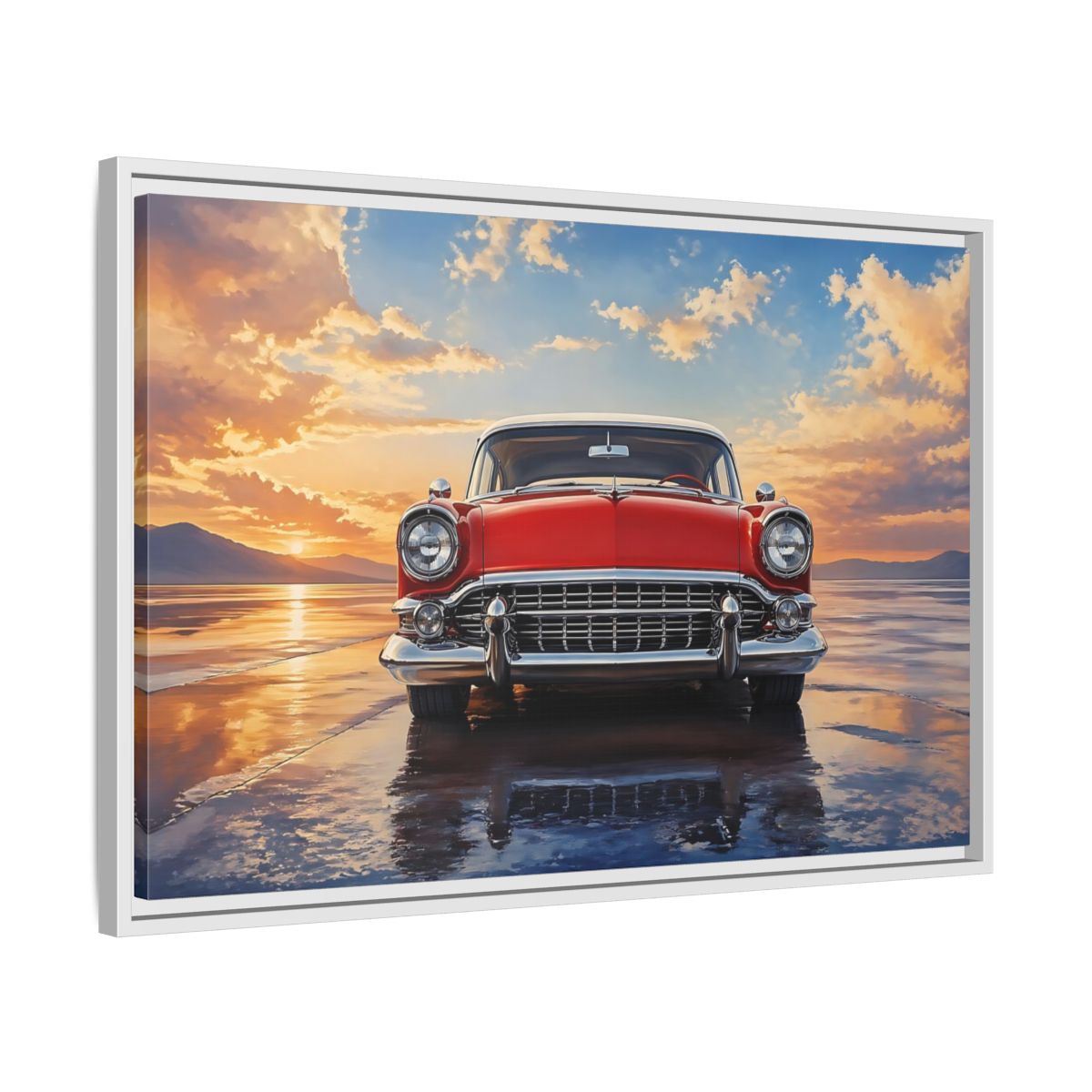 Side Mockup 10. Vintage Classic Car Red Classic Car shown as stretched canvas wall art