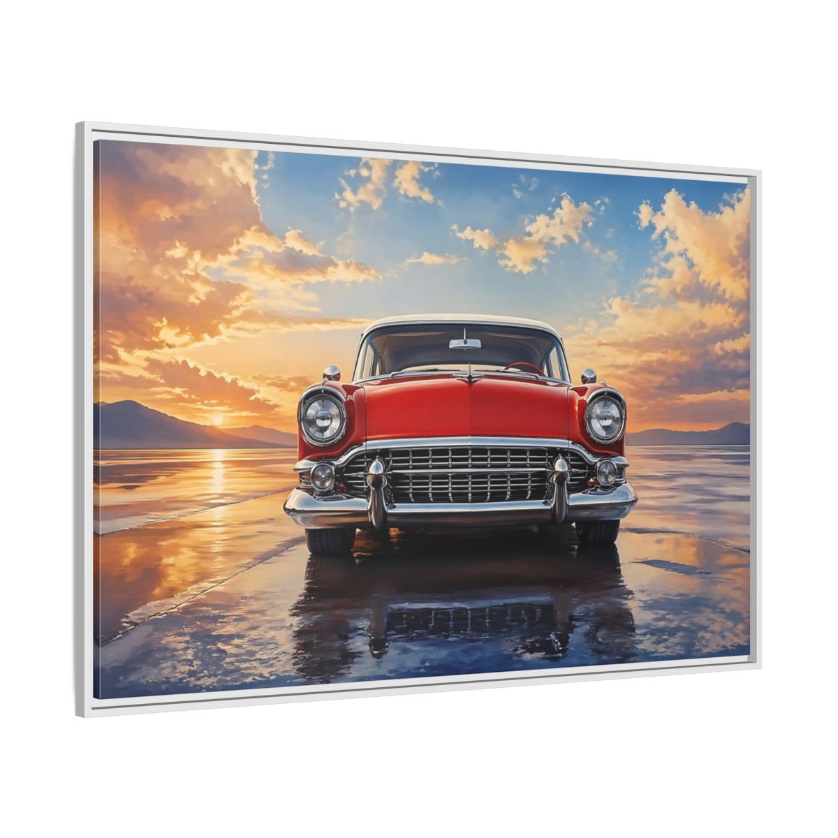 Side Mockup 7. Vintage Classic Car Red Classic Car shown as stretched canvas wall art