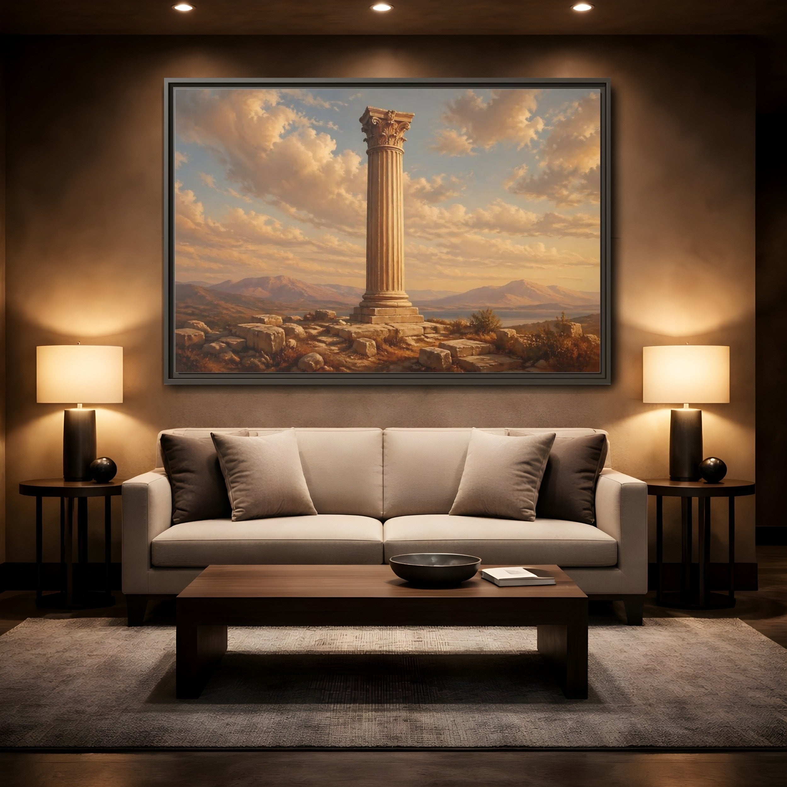 Mockup 2. Vintage Classical Column Golden Classical Column shown as stretched canvas wall art