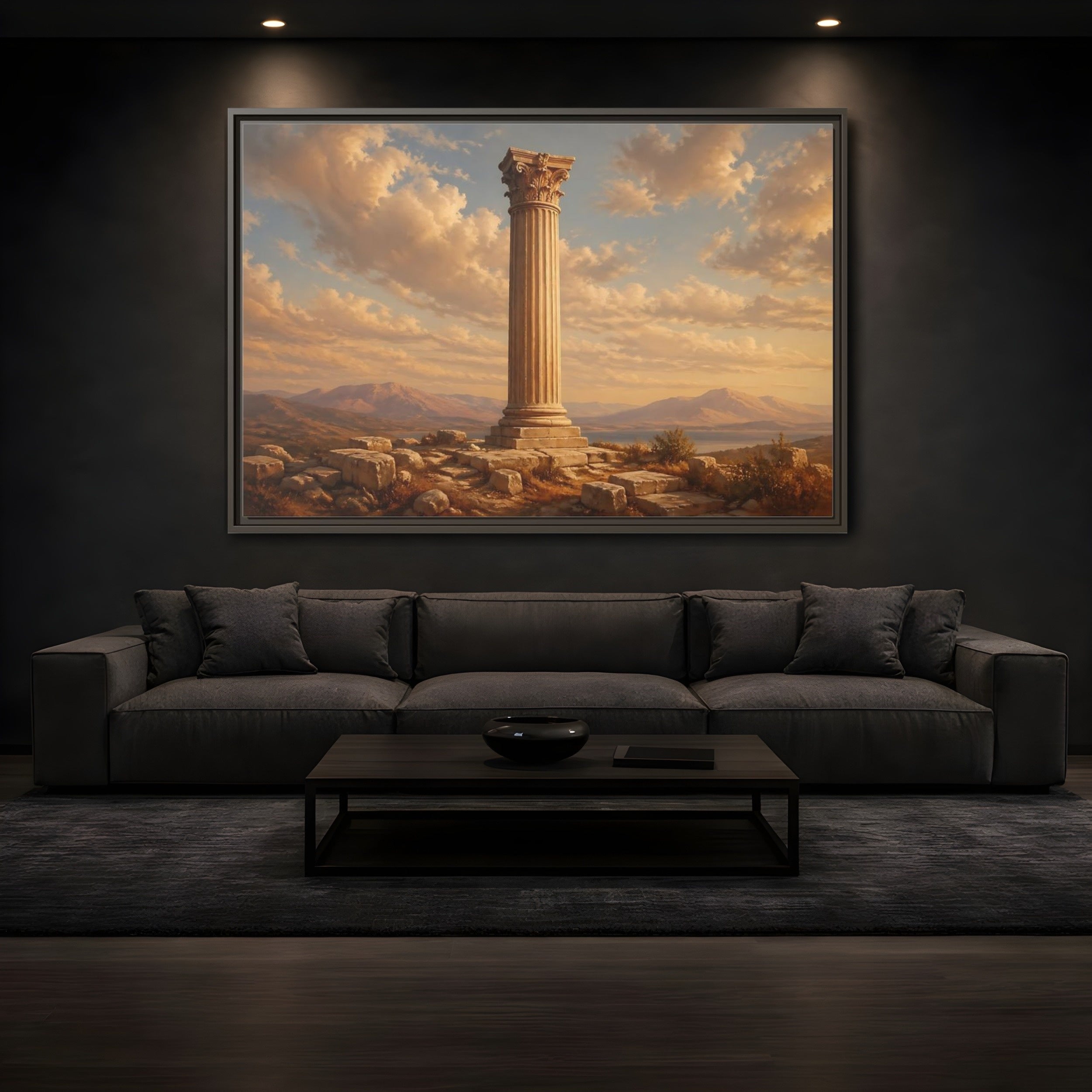 Mockup 3. Vintage Classical Column Golden Classical Column shown as stretched canvas wall art