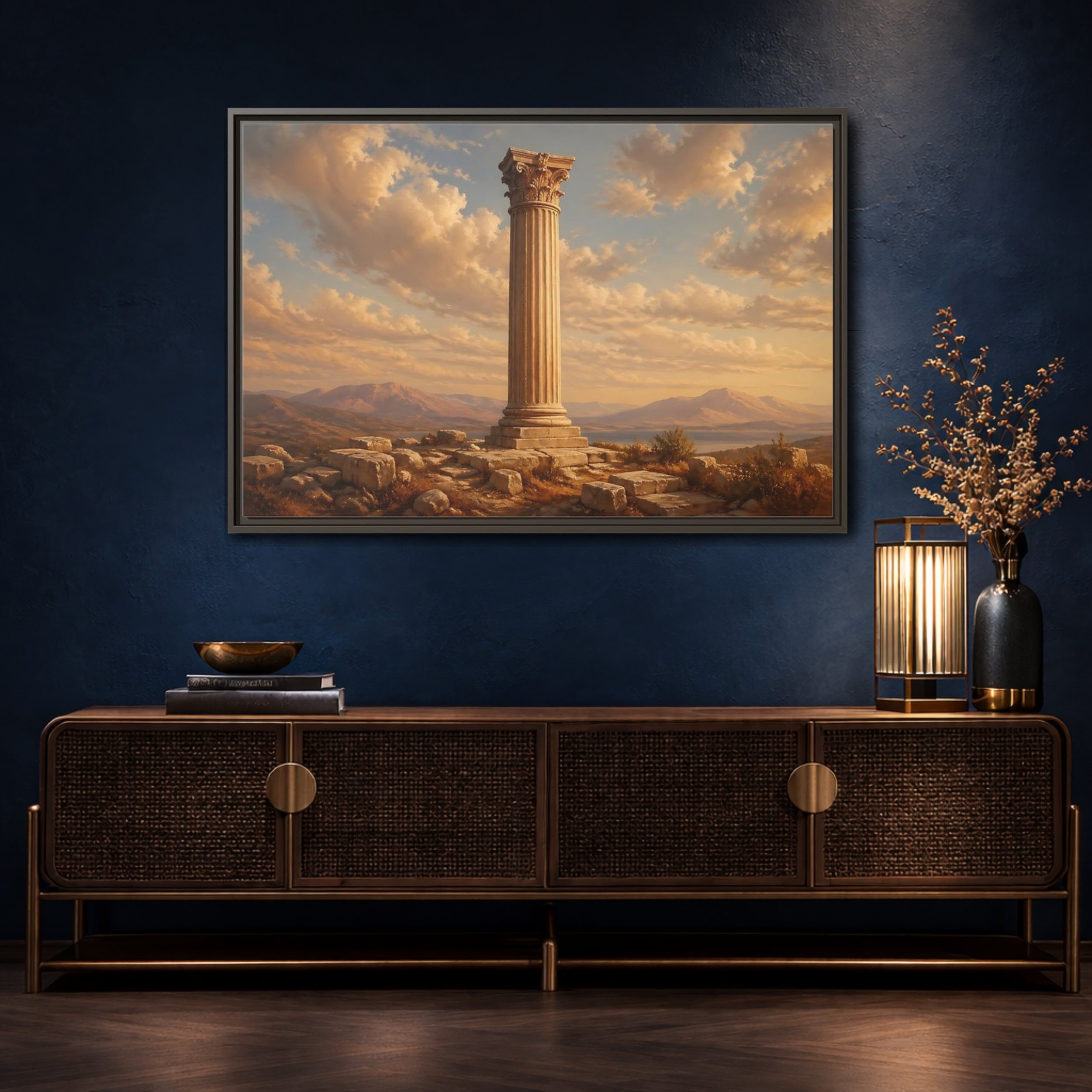 Mockup 4. Vintage Classical Column Golden Classical Column shown as stretched canvas wall art