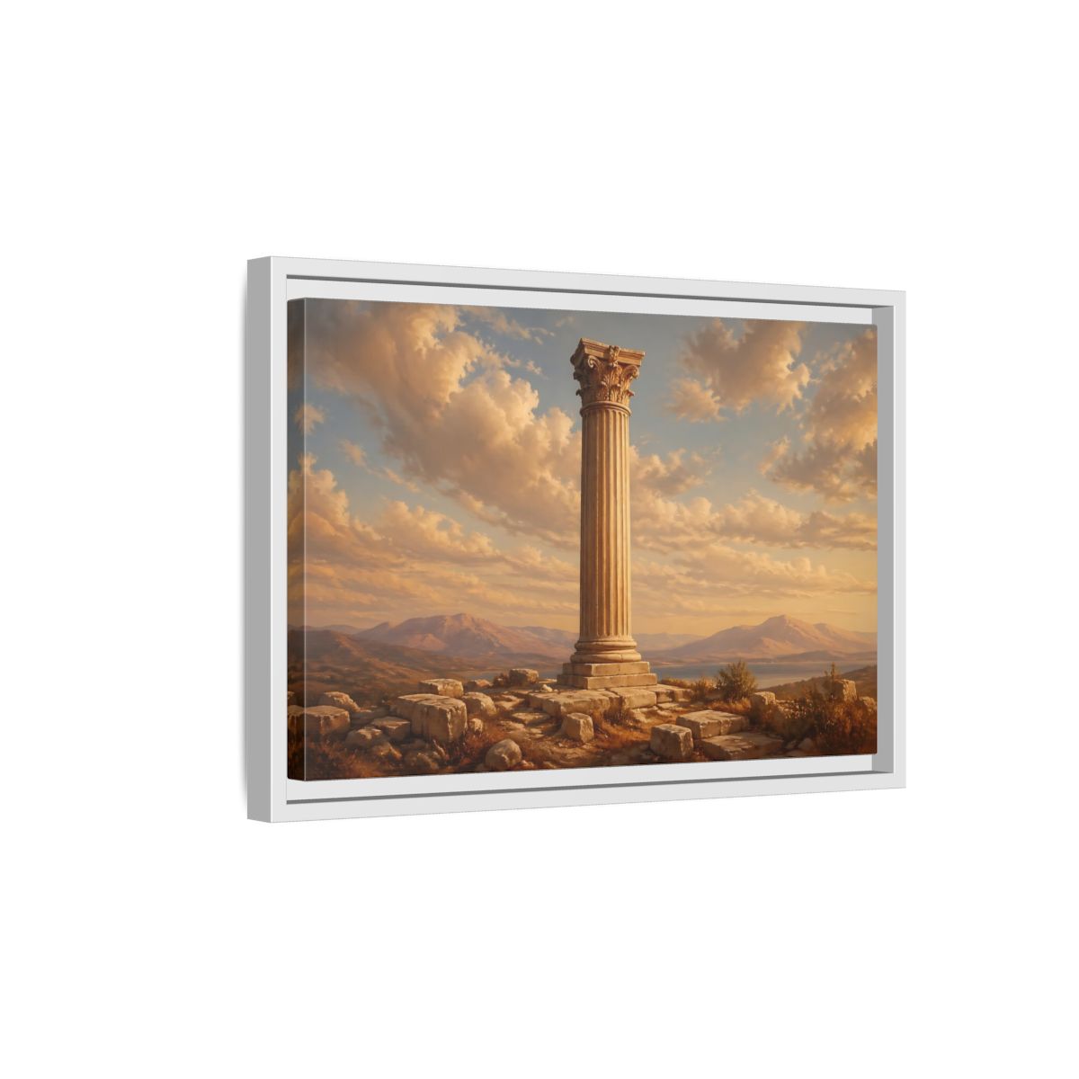 Side Mockup 4. Vintage Classical Column Golden Classical Column shown as stretched canvas wall art