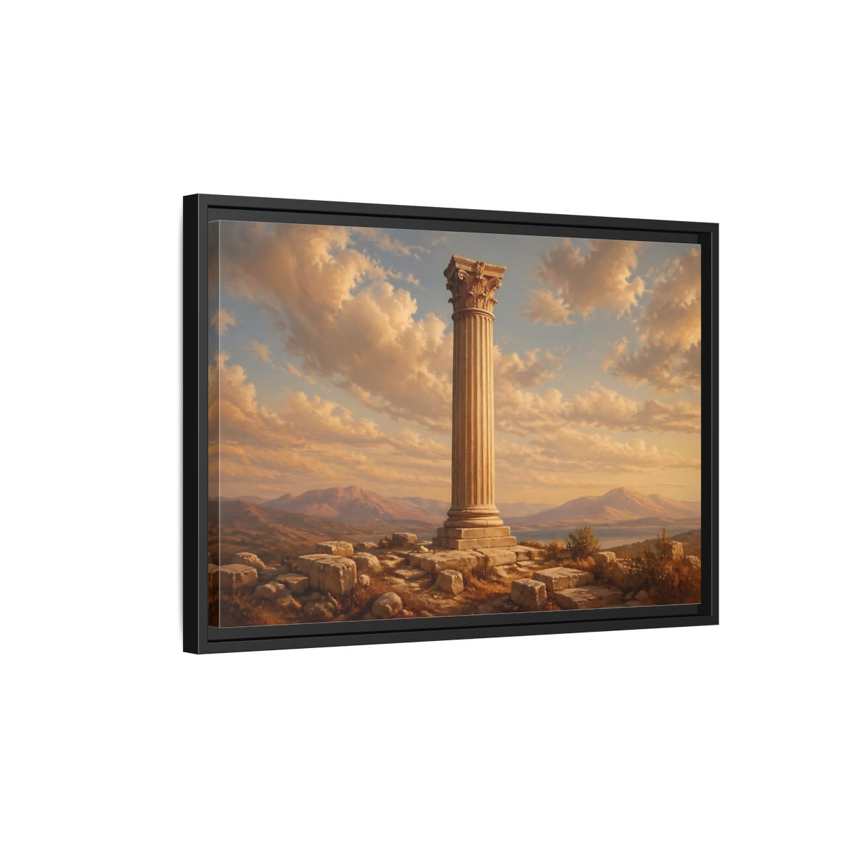 Side Mockup 3. Vintage Classical Column Golden Classical Column shown as stretched canvas wall art