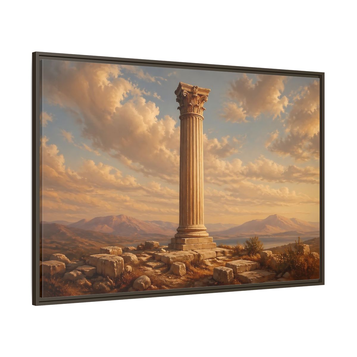 Side Mockup 8. Vintage Classical Column Golden Classical Column shown as stretched canvas wall art