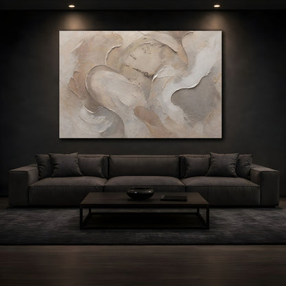 Mockup 3. Vintage Clock Face Beige Abstract shown as stretched canvas wall art