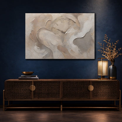 Mockup 4. Vintage Clock Face Beige Abstract shown as stretched canvas wall art