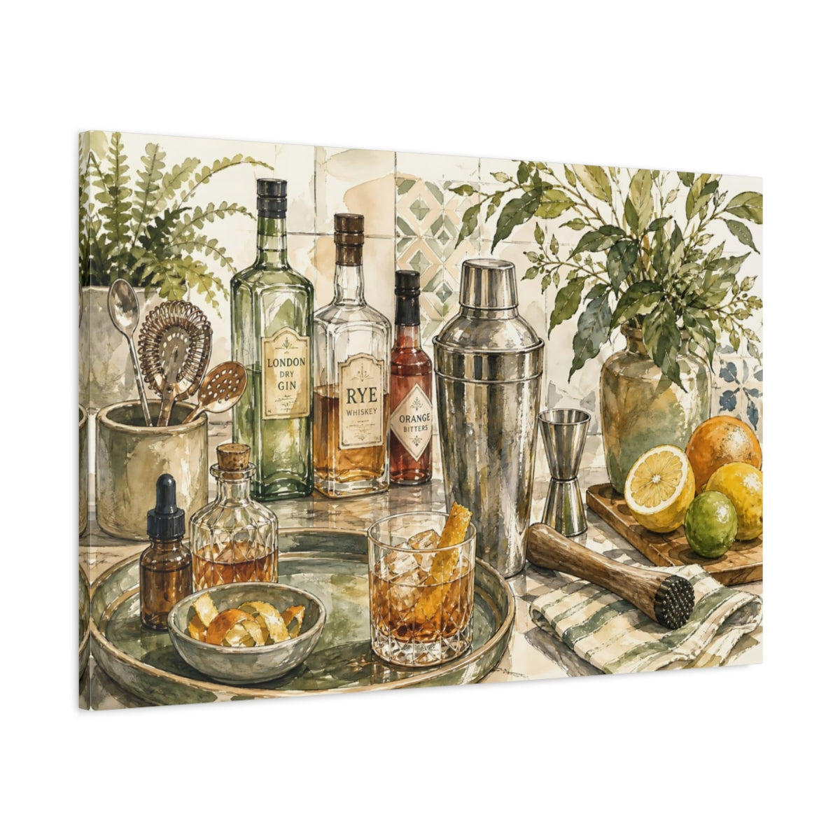 Main Mockup. Vintage Cocktail Bar Cocktail Bar Art shown as stretched canvas wall art