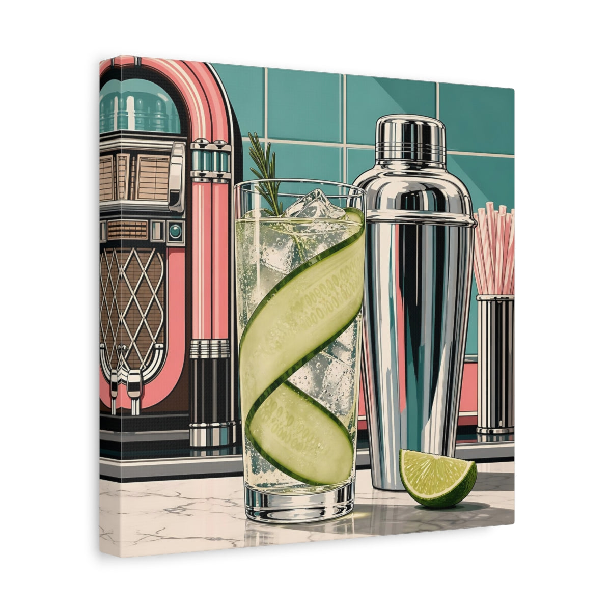 Side Mockup 8. Vintage Cocktail Retro Cocktail shown as stretched canvas wall art