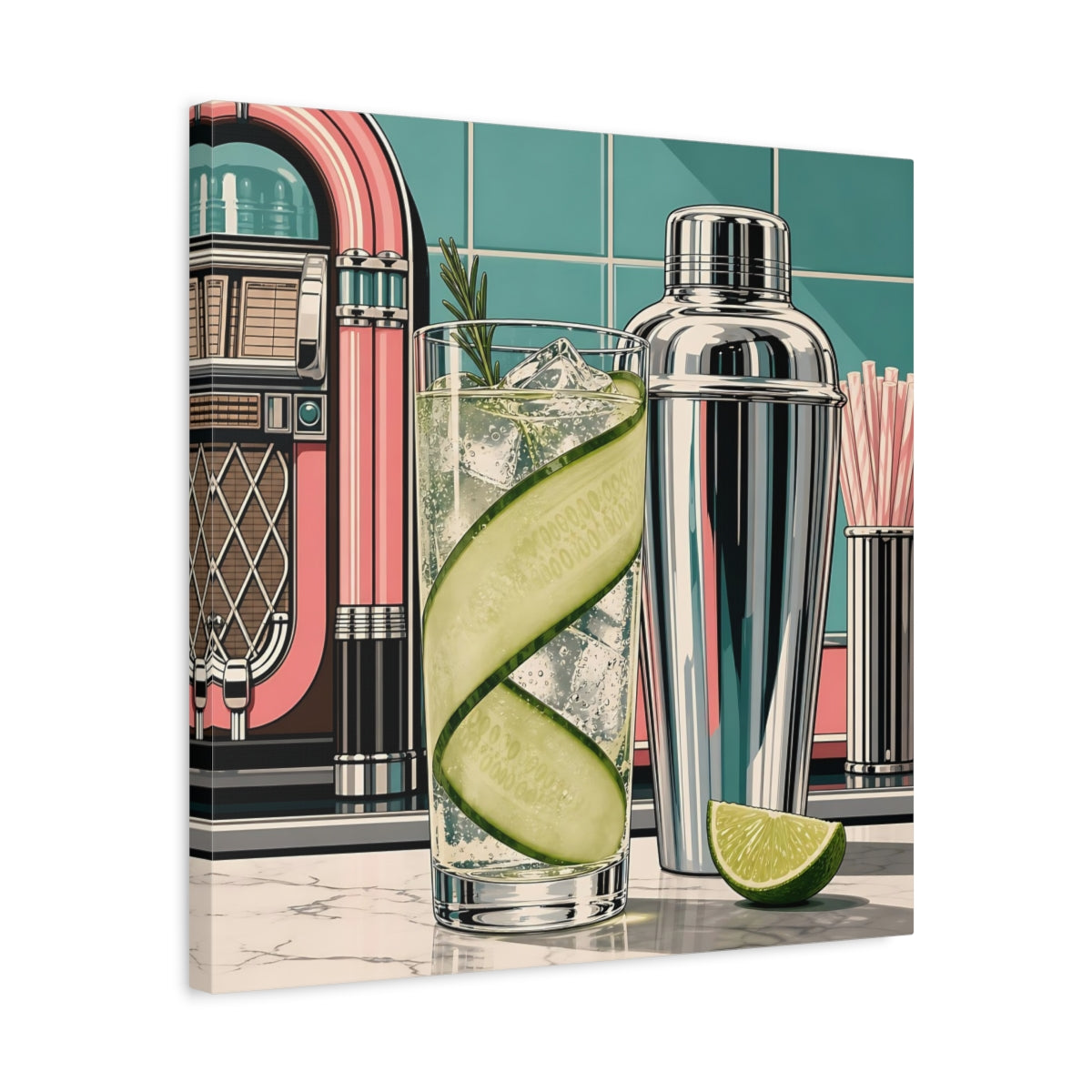 Side Mockup 5. Vintage Cocktail Retro Cocktail shown as stretched canvas wall art
