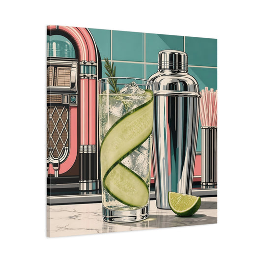 Main Mockup. Vintage Cocktail Retro Cocktail shown as stretched canvas wall art
