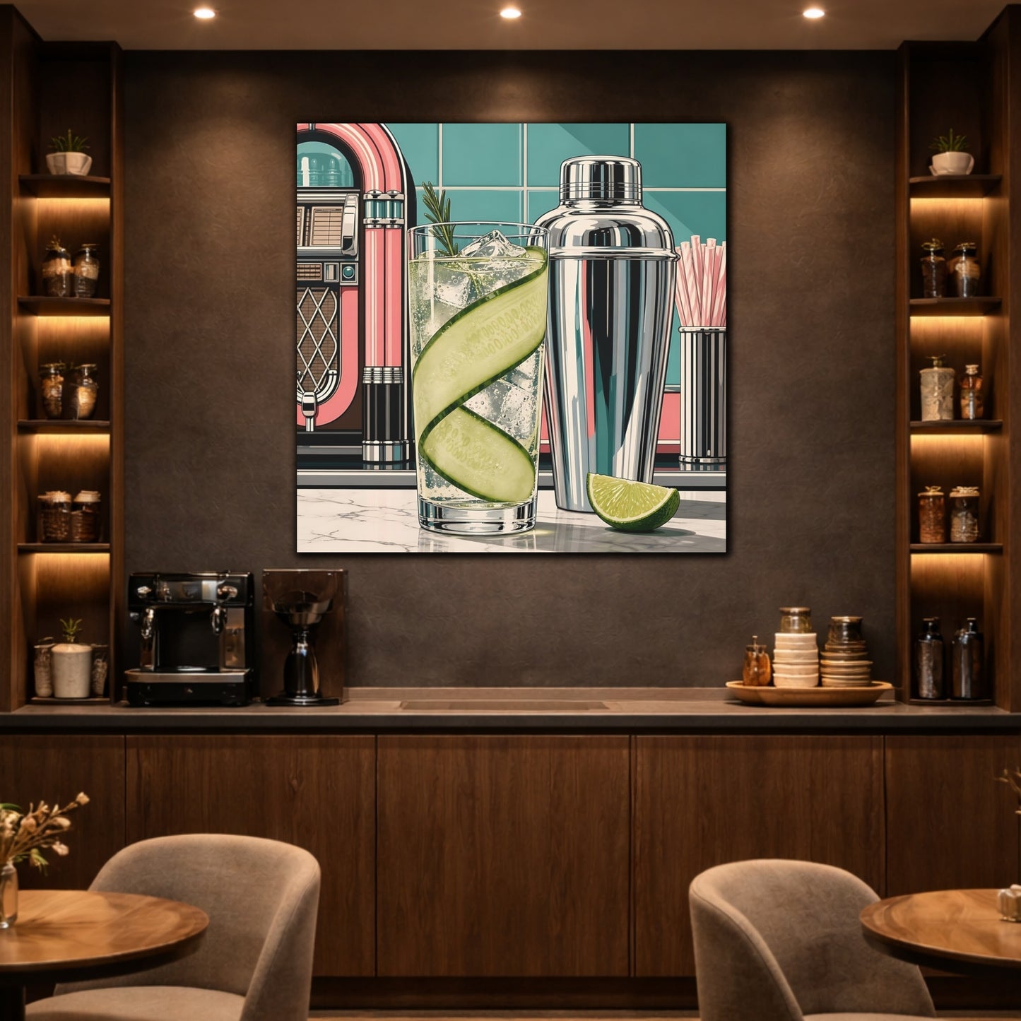 Mockup 2. Vintage Cocktail Retro Cocktail shown as stretched canvas wall art