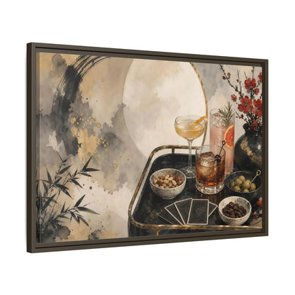 Side Mockup 11. Vintage Cocktail Tray Gold Black Red shown as stretched canvas wall art
