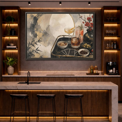 Mockup 4. Vintage Cocktail Tray Gold Black Red shown as stretched canvas wall art