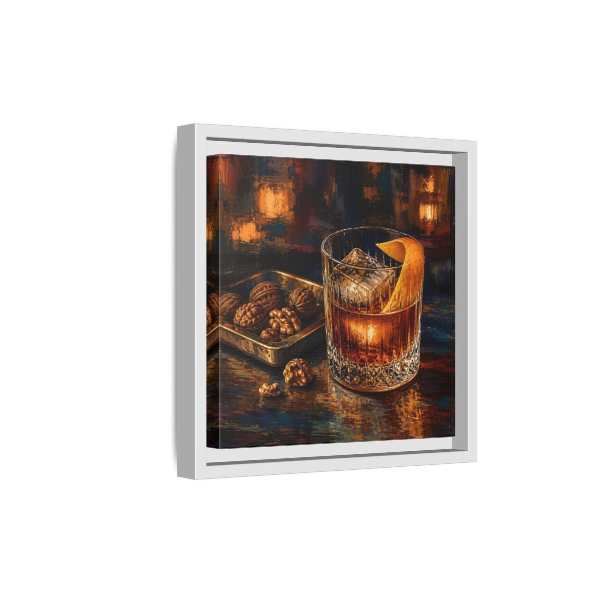 Side Mockup 19. Vintage Cocktail, Walnuts Warm Tones shown as stretched canvas wall art