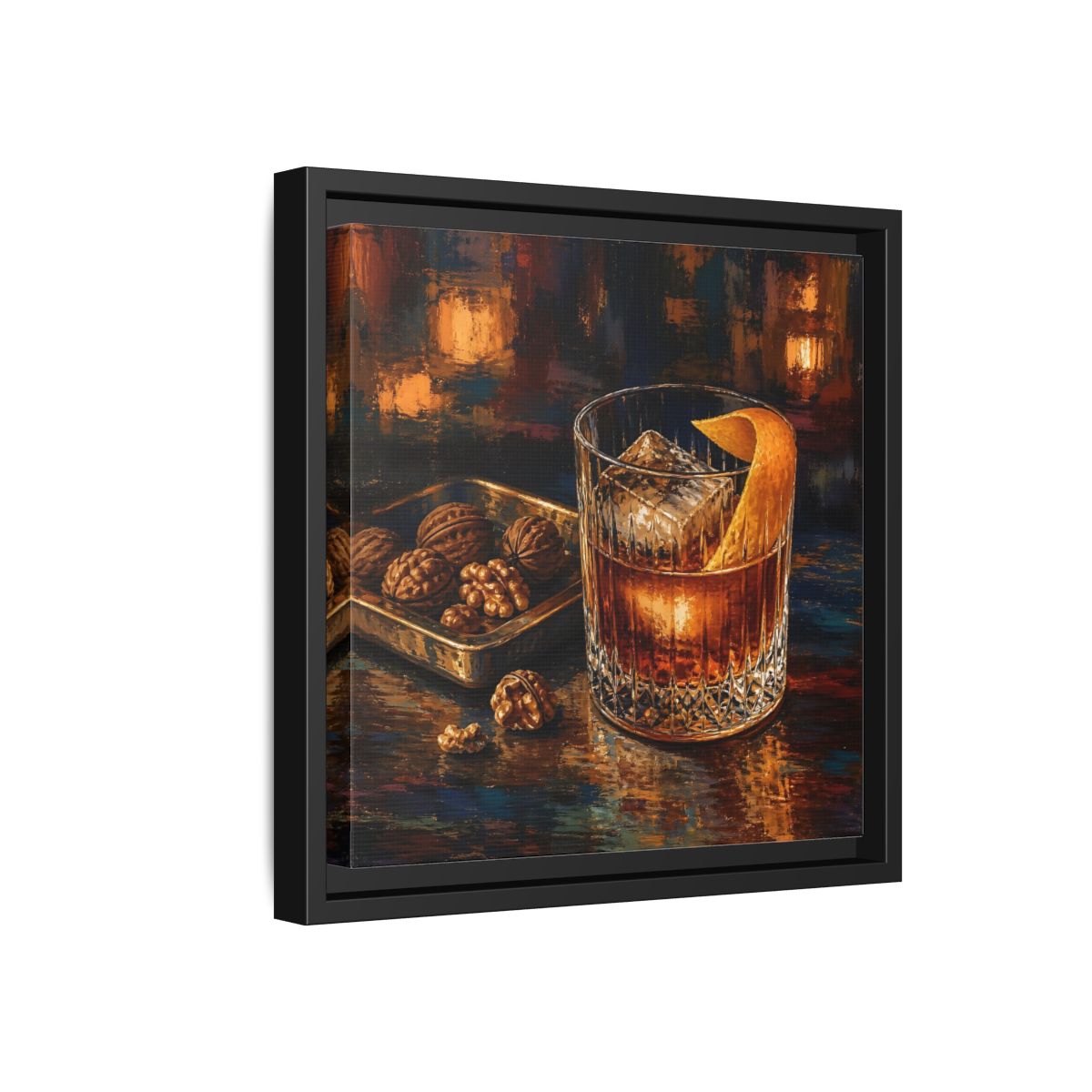 Side Mockup 18. Vintage Cocktail, Walnuts Warm Tones shown as stretched canvas wall art