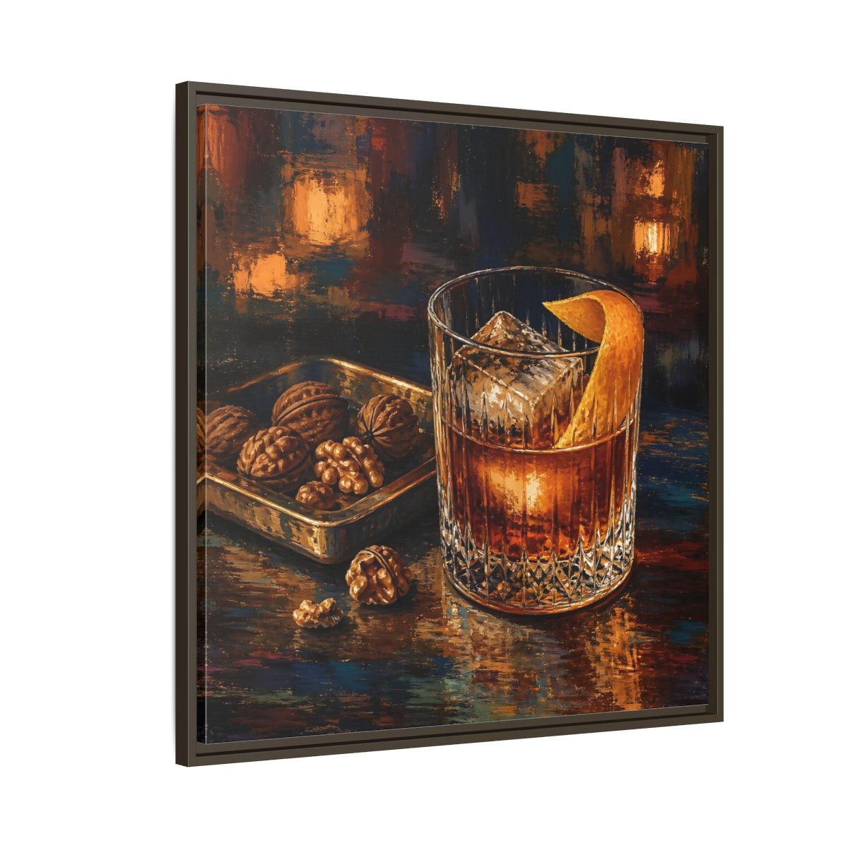 Side Mockup 8. Vintage Cocktail, Walnuts Warm Tones shown as stretched canvas wall art
