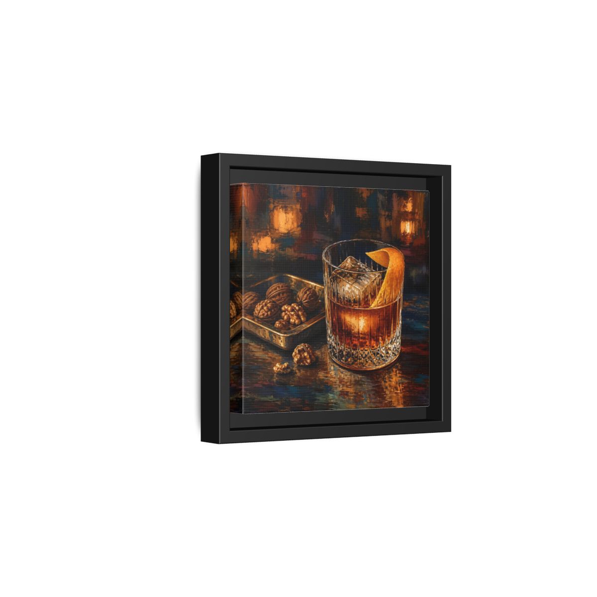 Side Mockup 3. Vintage Cocktail, Walnuts Warm Tones shown as stretched canvas wall art